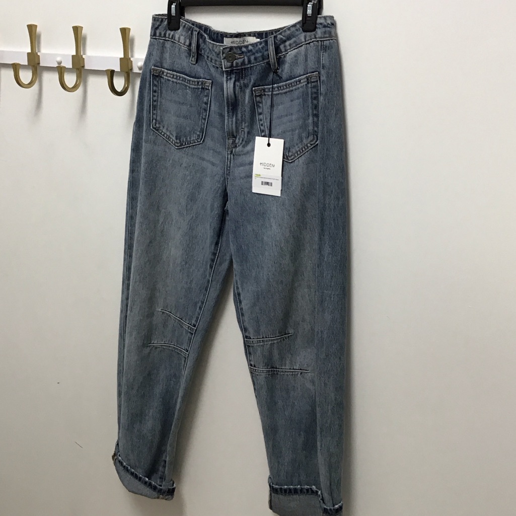 Hidden Sammie Mid-Wash Blue High-Rise Cropped Barrel Women’s Jeans